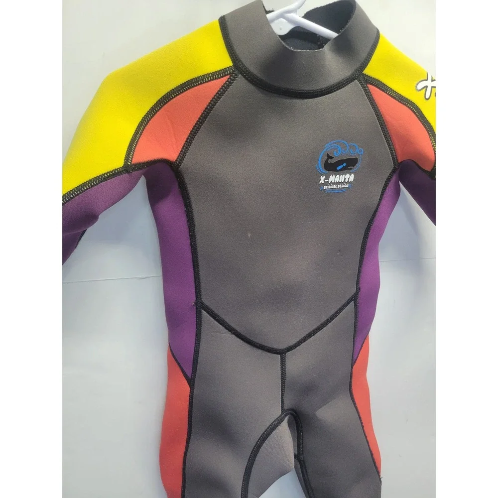 X-Manta Kids Full Body Wetsuit Grey Purple‎ Yellow Orange Neoprene Size S 100/54
